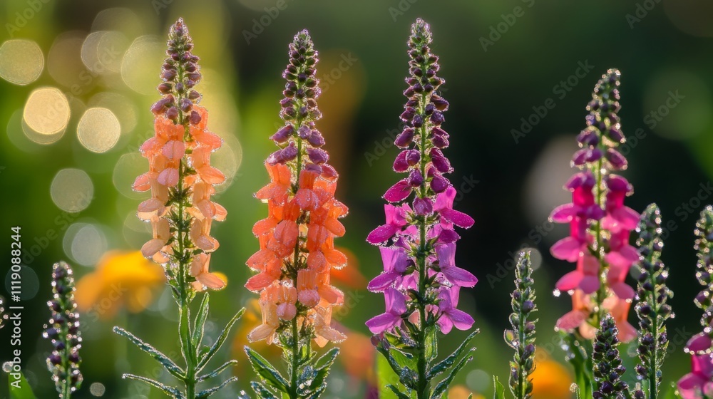 Poster Colorful Flowers in Bloom with Soft Focus Background Bokeh Effect
