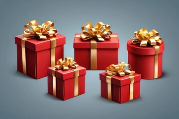 Obraz premium red gift box isolated with gold satin bow ribbon fly. festive holiday christmas,happy new years,mother day,wedding celebration,birth day shopping luxury present.