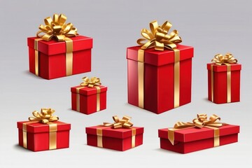 Obraz premium red gift box isolated with gold satin bow ribbon fly. festive holiday christmas,happy new years,mother day,wedding celebration,birth day shopping luxury present.