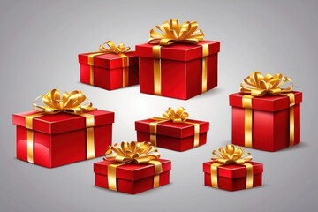 Obraz premium red gift box isolated with gold satin bow ribbon fly. festive holiday christmas,happy new years,mother day,wedding celebration,birth day shopping luxury present.