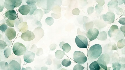 Serene Watercolor Eucalyptus Leaves Frame, Copy Space