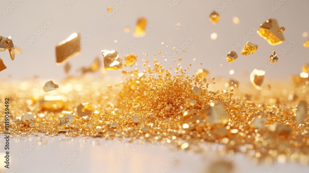 Aufkleber Golden particles scatter and create dynamic shimmering texture