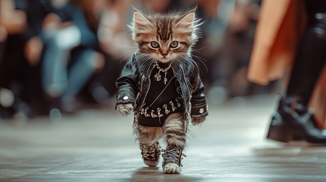 cat dressed at a fashion show