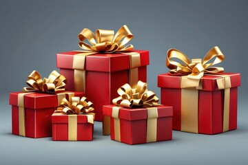 red gift box isolated with gold satin bow ribbon fly. festive holiday christmas,happy new years,mother day,wedding celebration,birth day shopping luxury present.