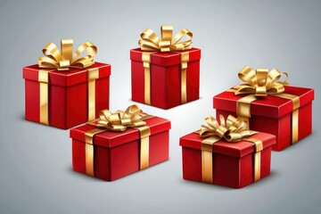 Obraz premium red gift box isolated with gold satin bow ribbon fly. festive holiday christmas,happy new years,mother day,wedding celebration,birth day shopping luxury present.