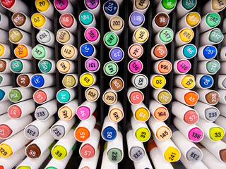 Colorful pen on the shelf. Colorful Pen on display shelf stationary shop.