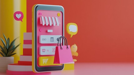 Vibrant Smartphone Displaying Shopping App with Colorful Elements