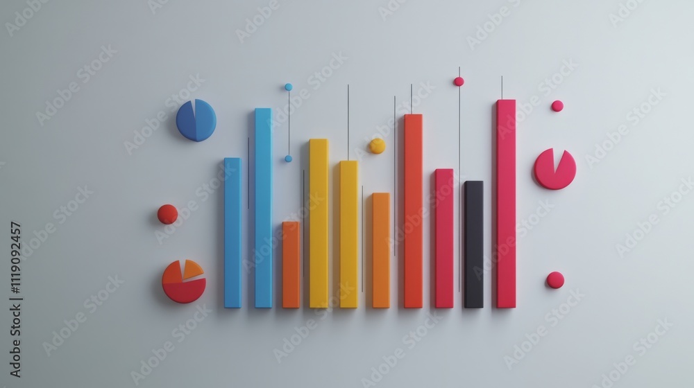 Aufkleber Colorful 3D Bar Chart and Circular Graphs on Neutral Background
