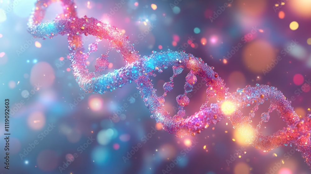 Aufkleber a double helix dna strand with a colorful bokeh background, representing the complexity and beauty o