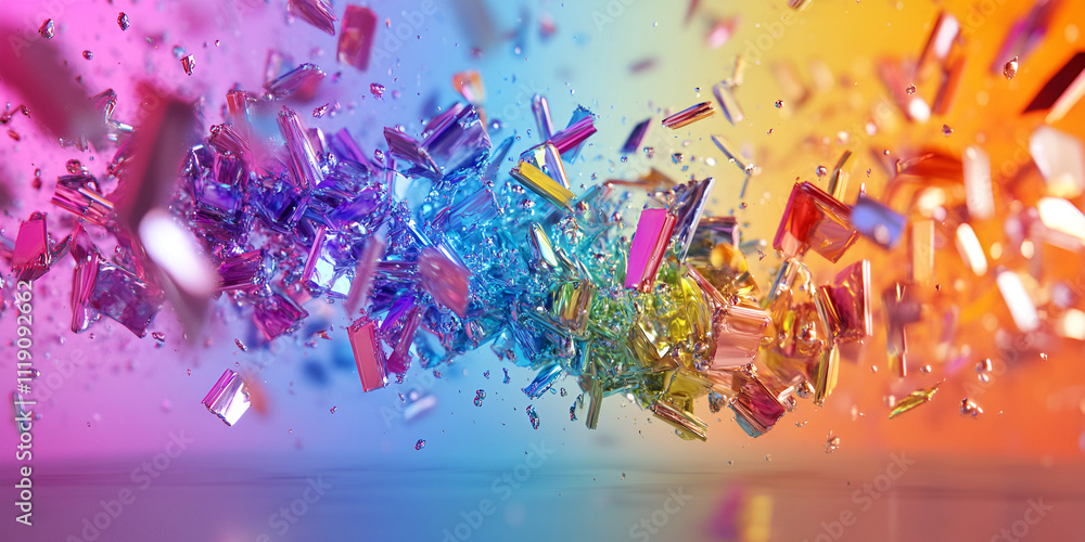 Poster abstract rainbow burst: a kaleidoscope of color explodes into an abstract symphony of shimmering sha