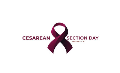 Cesarean Section Day. burgundy color ribbon, background.