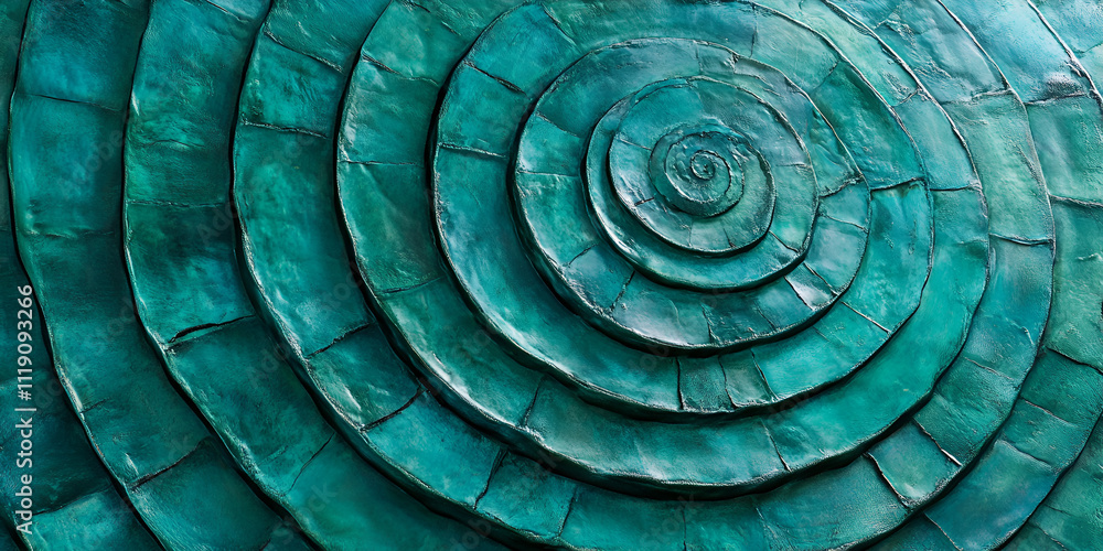 Poster teal spiral abstract: a captivating abstract pattern of teal blue concentric circles with a textured