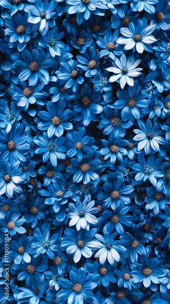 Poster a vibrant display of blue flowers creating a visually appealing floral pattern.