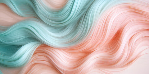 Abstract Hair Color Swirl: A captivating abstract image of flowing, vibrant hair in a mesmerizing blend of pastel blue and pink, creating a dreamy and whimsical background. 