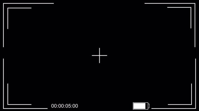video camera recording display overplay screen on black background, screen video recorder digital display multiple settings and timer.