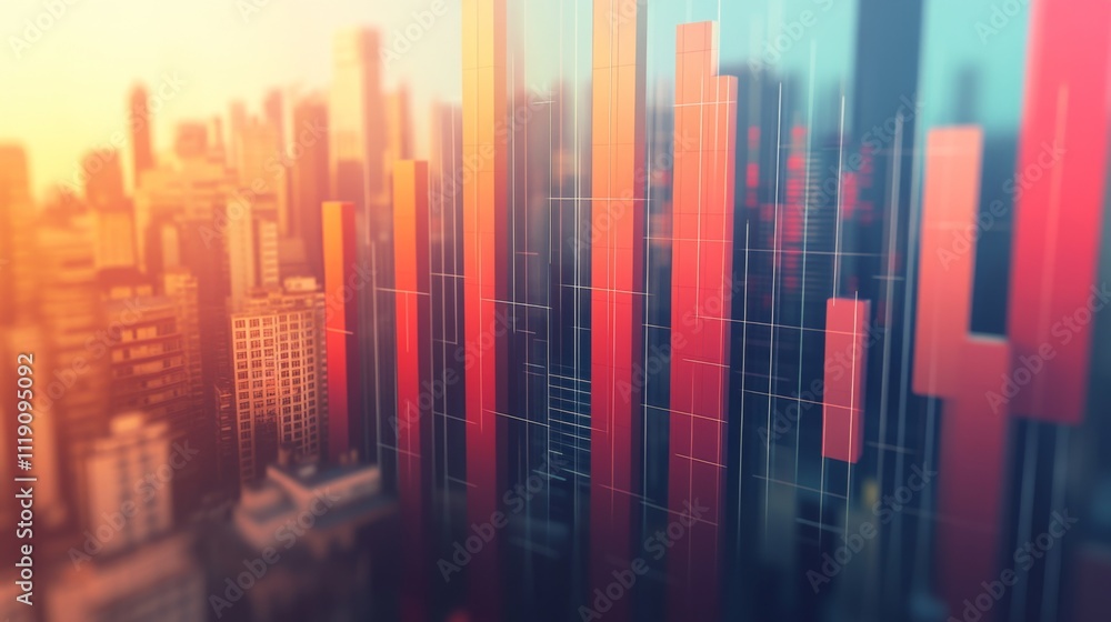 Aufkleber urban cityscape with abstract red and blue color patterns