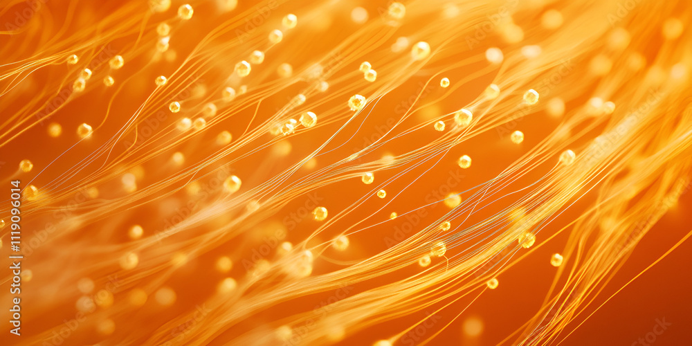 Poster amber flow: abstract artwork of swirling orange lines and glowing orbs, creating a dynamic and energ