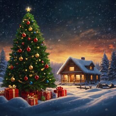Fototapeta premium Christmas house in the mountains