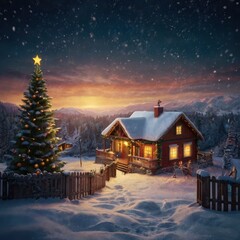 Christmas house in the mountains