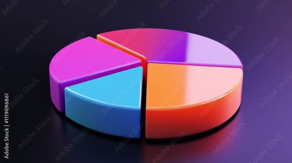 Poster colorful pie chart on dark background for data visualization