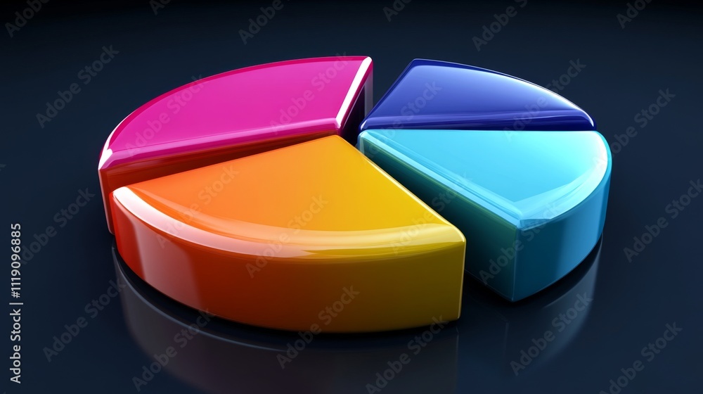 Poster colorful 3d pie chart displaying data visualization concept