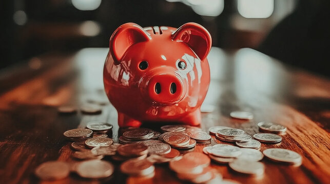 Broken piggy bank with coins scattered around, symbolizing financial struggle and the need for careful budgeting and saving.