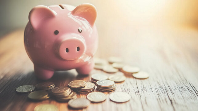Broken piggy bank with coins scattered around, symbolizing financial struggle and the need for careful budgeting and saving.