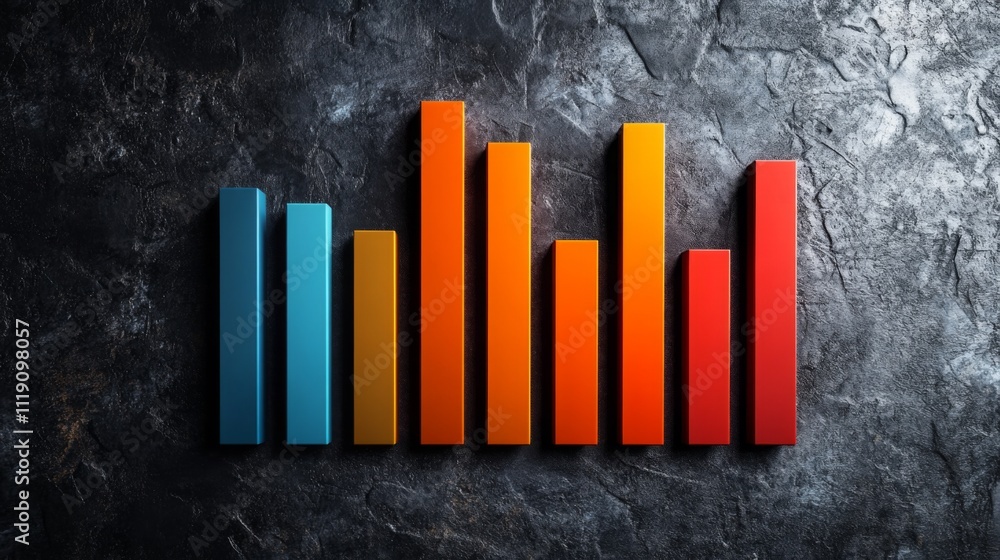 Poster Colorful 3D Bar Graph Visualization on Dark Textured Background
