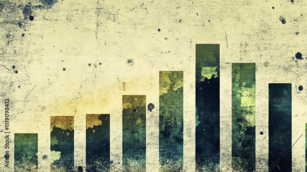 Poster abstract grunge background with rising bar graph and textures