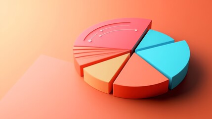 Obraz premium Vibrant 3D Pie Chart with Sections and Lines on Colorful Background