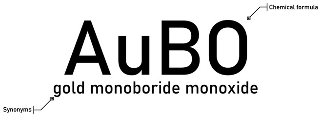 Gold monoboride monoxide chemical formula and synonyms with callout titles
