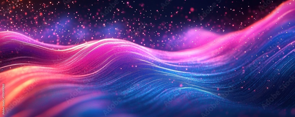 Poster abstract digital background with flowing lines in blue and pink for technology and futuristic design