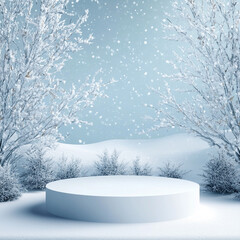 empty podium background mockup, winter season, realistic 