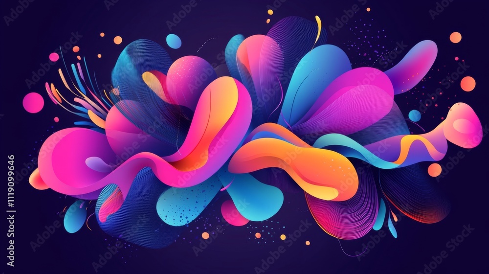 Poster vibrant abstract waves of colorful fluid shapes and forms