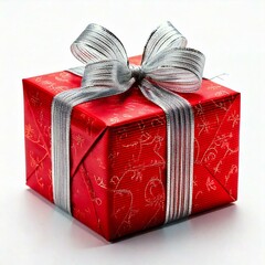 A red Christmas Present with silver bow