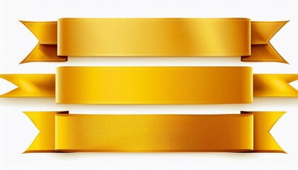 set yellow Ribbon Banner on isolated white background. mid object