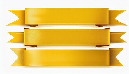 set yellow Ribbon Banner on isolated white background. mid object