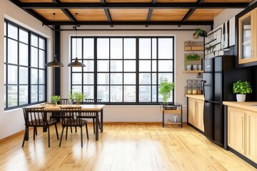 Modern Loft Apartment Dining Area Kitchen View