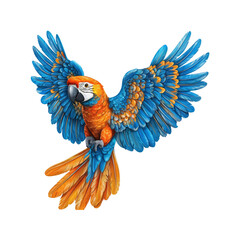 Fototapeta premium Majestic Scarlet Macaw in Flight Vibrant Tropical Bird Illustration