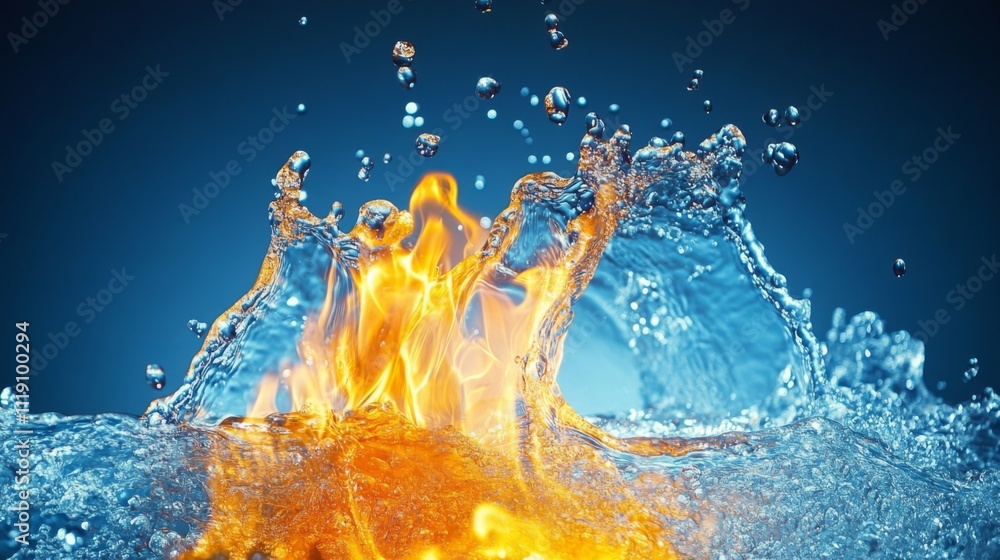 Aufkleber captivating splash of water and flame in dynamic contrast
