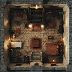a battlemap of a medieval hospital room with multiple cots for the sick