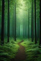 Obraz premium arafed path in a green forest with a path leading through it