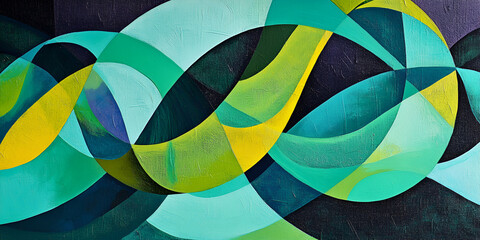 Obraz premium Abstract Flow: A mesmerizing abstract painting with vibrant turquoise, teal, and yellow hues, creating an illusion of movement and interconnectedness, evoking a sense of flow, energy, and dynamism. 