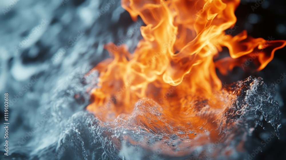 Poster Fire and Water Combine in Dynamic Natural Element Interaction