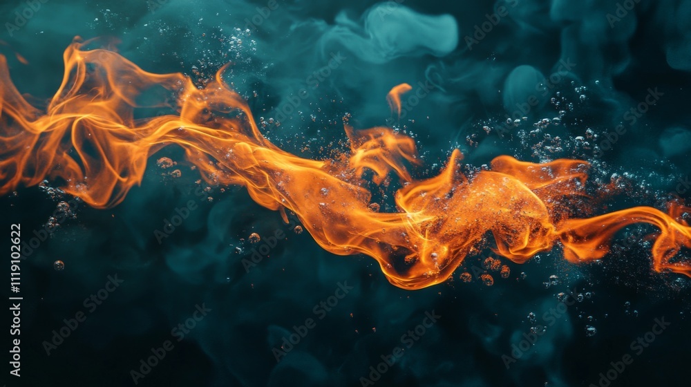 Aufkleber Luminous Flames Flowing Through Water Bubbles with Abstract Background