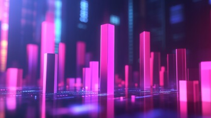Fototapeta premium Abstract Neon Composition of Vibrant Digital Bar Graphs and Patterns