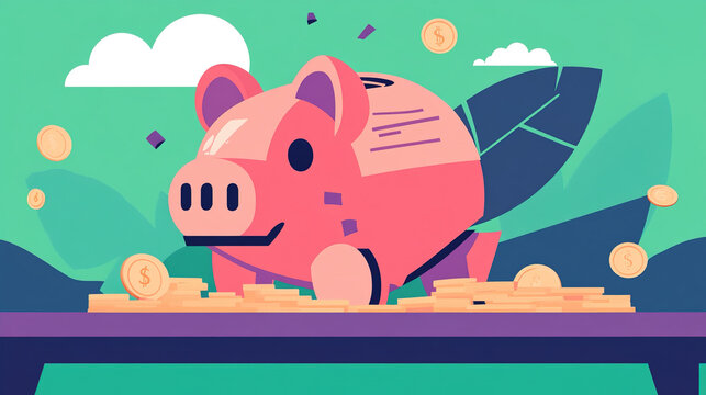 Broken piggy bank with coins scattered around, symbolizing financial struggle and the need for careful budgeting and saving.
