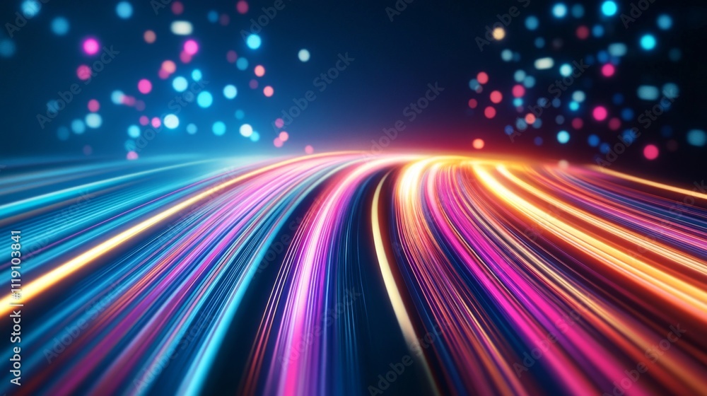 Aufkleber Colorful Light Trails on Dark Background with Abstract Bokeh Effects