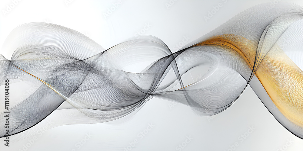 Poster abstract flow: a mesmerizing dance of gray and gold abstract waves create a dynamic, ethereal, and a