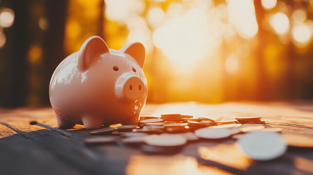 Broken piggy bank with coins scattered around, symbolizing financial struggle and the need for careful budgeting and saving.